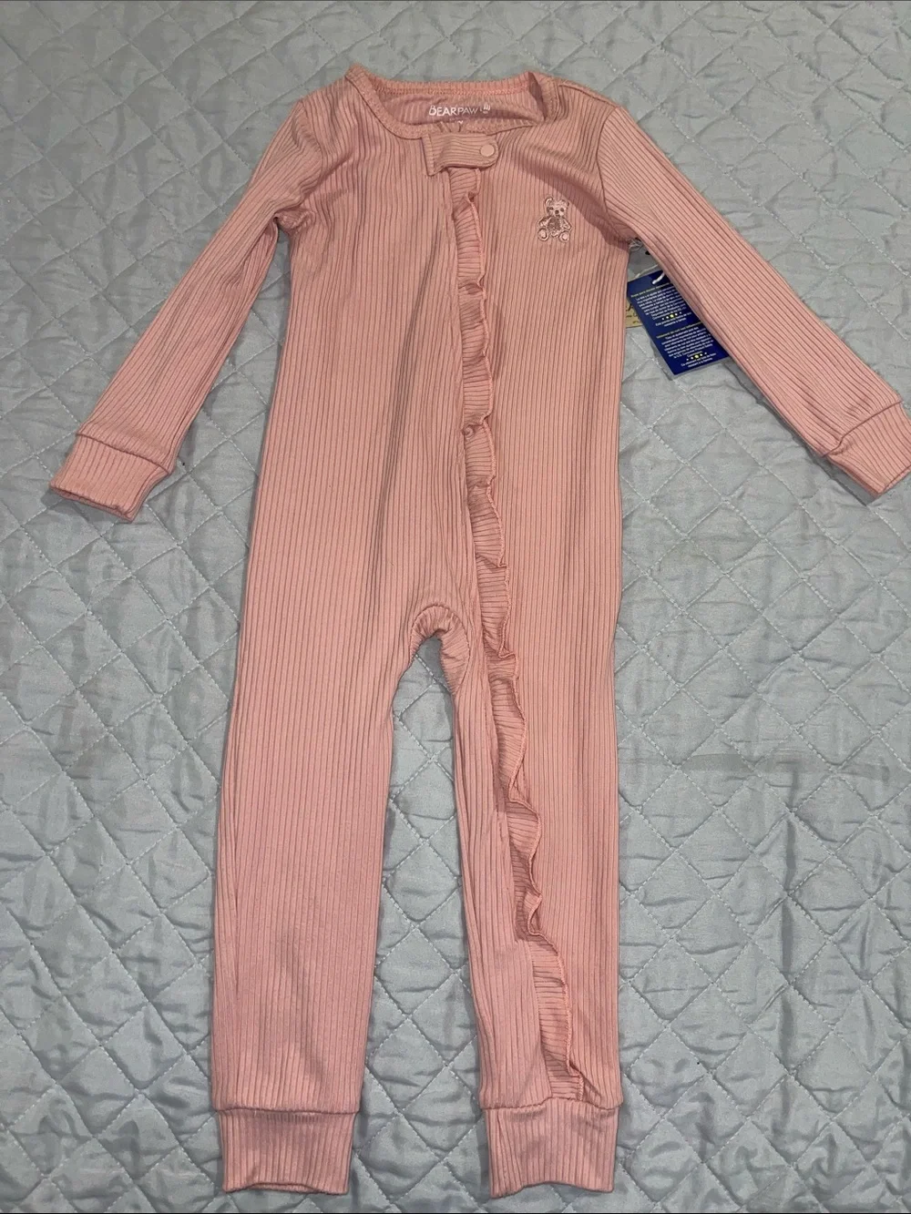 Carter's Peach & Bearpaw Dusty Pink Romper with Ruffle Footless Sleeper